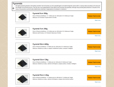 Anti-Age Alliance : Catalogue : List of Products - This Catalogue has custom CSS to display product list in a series of row with a Testimonial button displaying all related testimonials.Product category descriptions are available by clicking the + button, which displays the additional information immediately below, maintaining a clean design and spacious layout.&nbsp;The client wanted to show related testimonials below each product and also have these testimonial have a page where than can be seen in their own right. This function is rare/non standard, what is standard is comments/ratings but not testimonials under products.